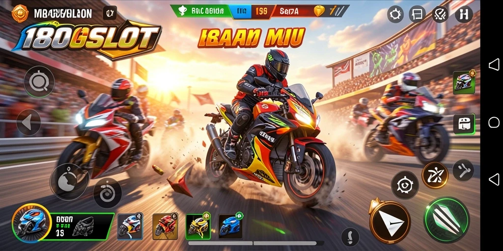 Tangkapan layar utama 180SLOT dengan aksi balapan motor yang mendebarkan.